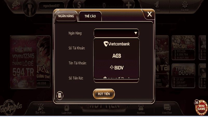 Ảnh rút tiền tài xỉu Sunwin chi tiết full HD